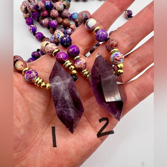 Galaxy Jasper + DT Amethyst Mala Necklace Pendant - Picture 2 of 10